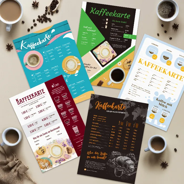 Kaffeekarten erstellen – Vorlagen für InDesign, Photoshop, Affinity Publisher, Affinity Photo und Word