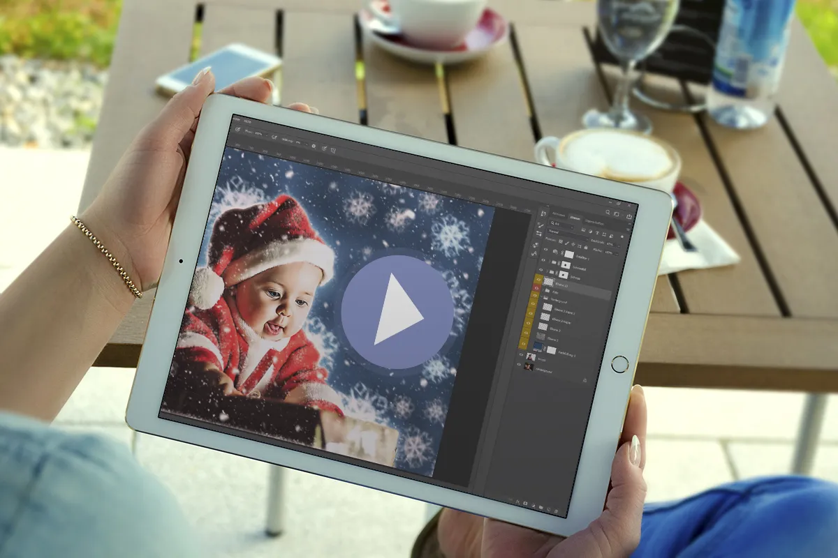 Tutorial en vídeo de la acción de Photoshop "La magia de los copos de nieve frente a los colores del óleo"