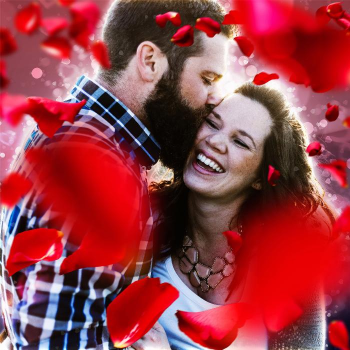 Photoshop eylemi "Romantik Aşk Cazibesi": Bokeh ve gül yaprakları