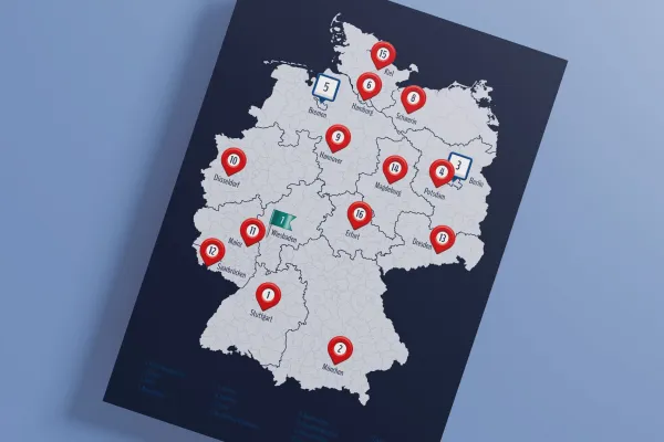 Deutschlandkarte mit Icons zur Standortangabe