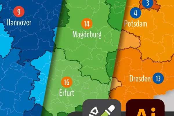 Deutschlandkarte in unterschiedlichen Farben