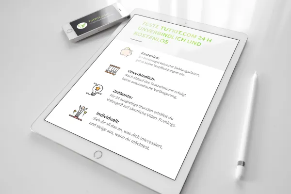 Tablet mit Webseite und Business-Icons