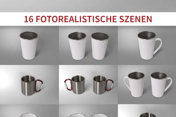 16 Photoshop-Mockups für Tassen mit verschiedenen Hintergründen