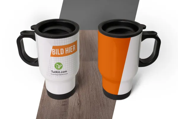 Principio di utilizzo dei mockup: i colori delle superfici delle tazze possono essere modificati.
