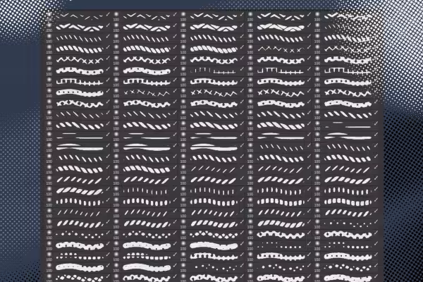 180 brushes for halftone screen effects, applicable in Photoshop and Adobe Fresco
