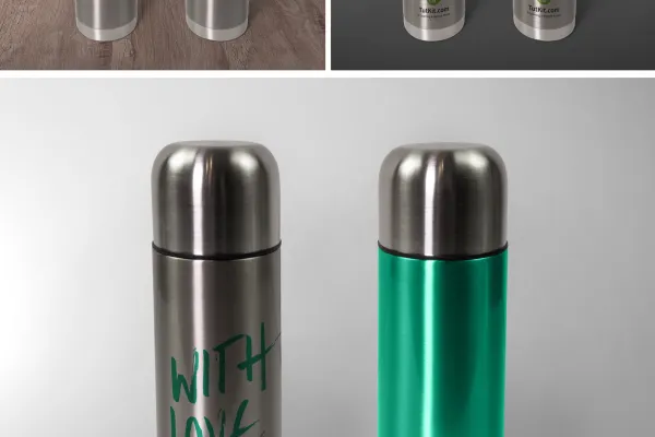 Mockup untuk termos menunjukkan alur kerja Photoshop
