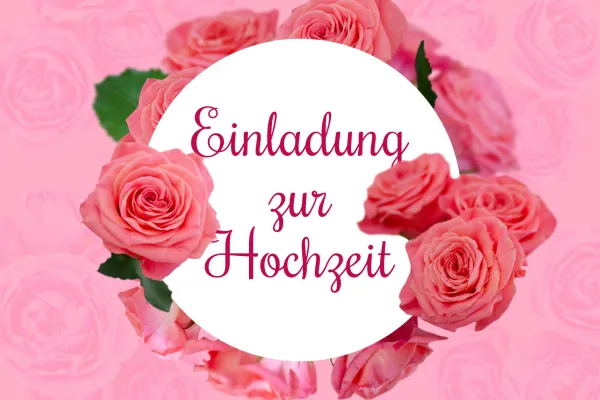 Einladungskarte für eine Hochzeit mit lachsfarbenen Rosen