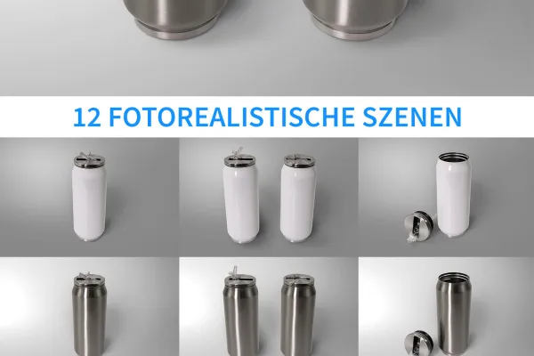 12 Photoshop mockups til termiske dåser med forskellige baggrunde