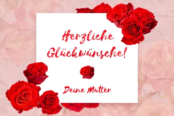 Glückwunschkarte, die mit Bildern von roten Rosen gestaltet wurde