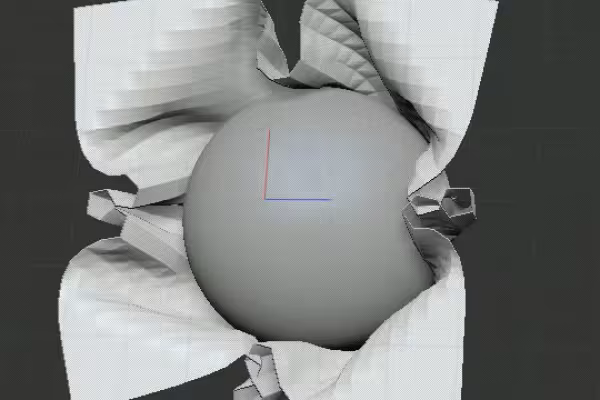 Näyttökuva ZBrush 2021:stä, jossa on 3D-pallo, jota peittää kangas, luotu uusilla Dynaamisilla toiminnoilla