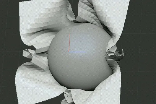 Screenshot ZBrush 2021 mit einer 3D-Kugel, die von einem Tuch bedeckt wird, erstellt mit den neuen Dynamic-Funktionen