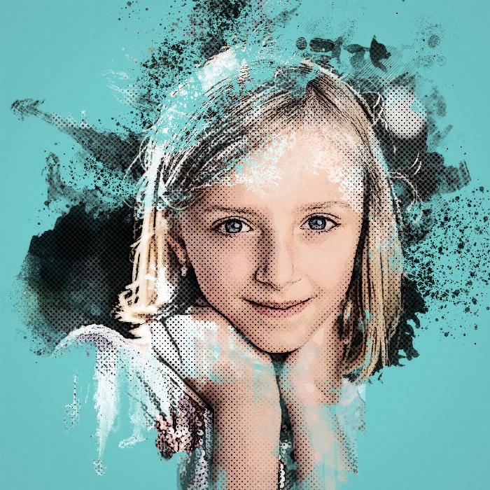 Photoshop-toiminto "Vibrant Halftone Art": Lisää rasteriefektit ja väripilkut kuviisi.