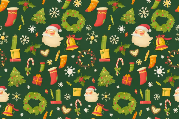 Christmas patterns and illustrations: Christmas graphics against a green background