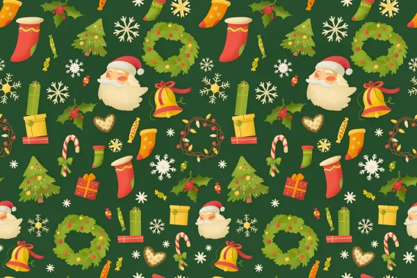 Christmas patterns and illustrations: Christmas graphics against a green background