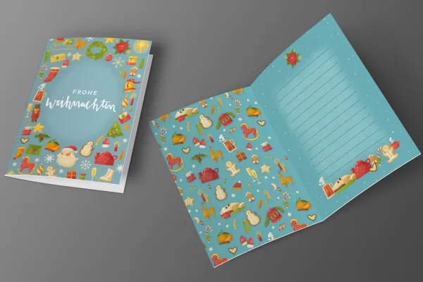 Backgrounds for Christmas greeting cards: blue design with Christmas motifs