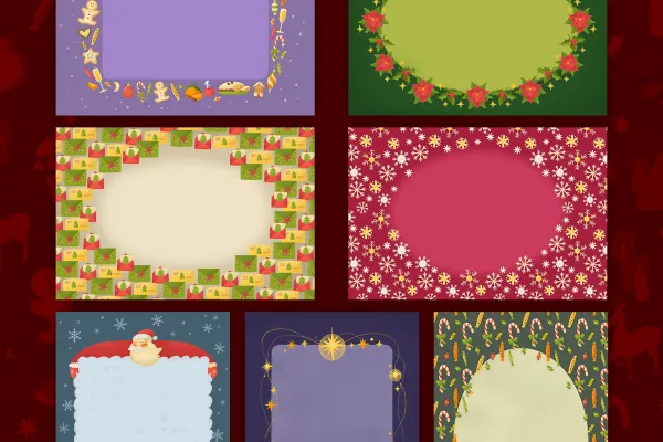 Backgrounds for Christmas greeting cards: 20 different variants to print out
