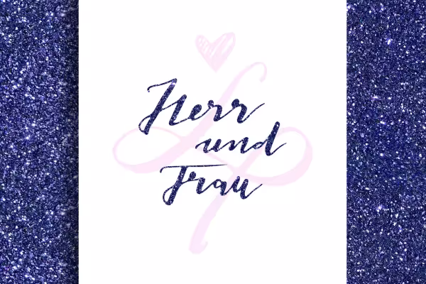 Wedding card with a blue glitter background
