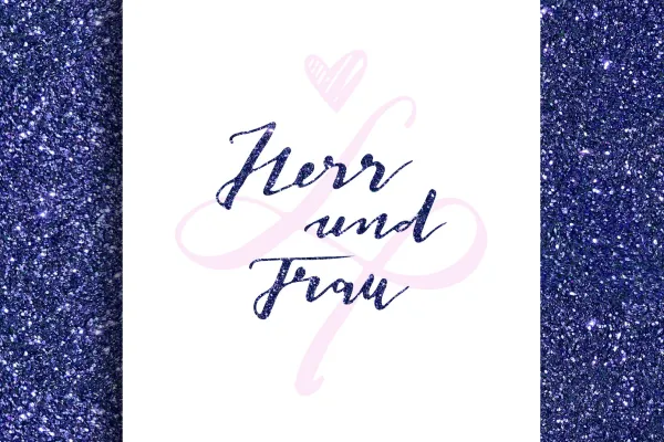Wedding card with a blue glitter background