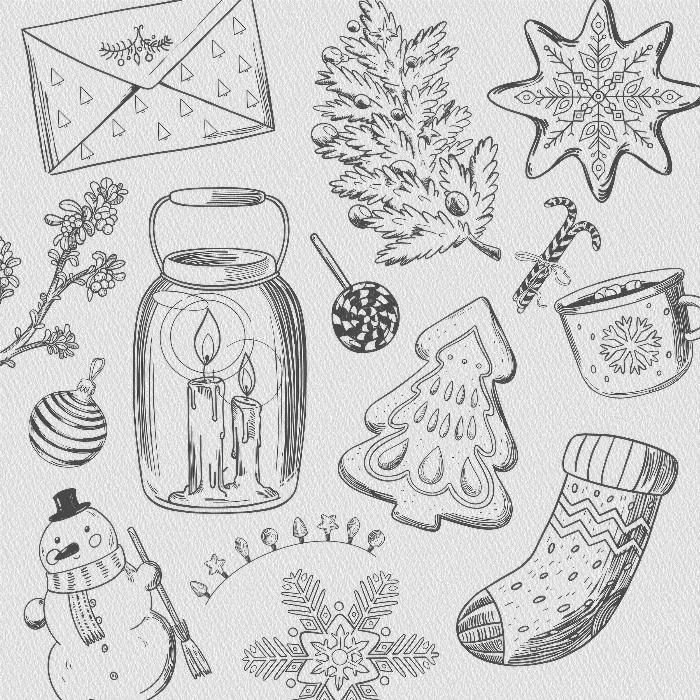 Motivos navideños en blanco y negro - cuadros para decoración y tarjetas de felicitación