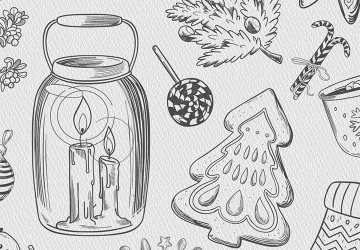 Christmas motifs in black and white - pictures for decoration and greeting cards