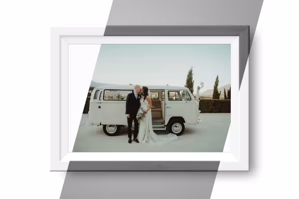 Wedding photo in a picture frame, with a choice of black or white