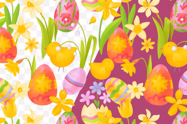 Motif de Pâques avec un fond coloré et transparent.