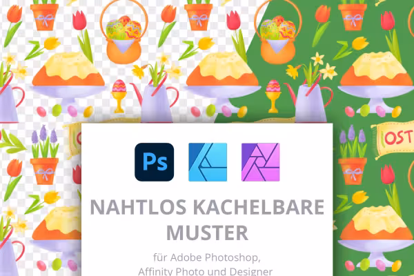 Motifs de Pâques pour Photoshop, Affinity Photo et Affinity Designer.