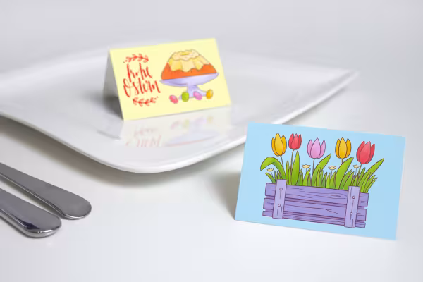 Place cards that use illustrations for Easter