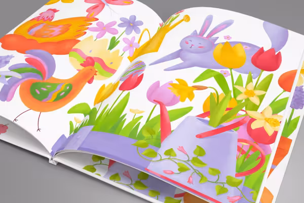 A book with graphics for Easter