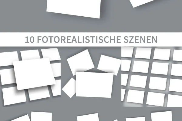 Mockup Photoshop untuk slide presentasi dengan format 4:3 dengan kartu orientasi berbeda.