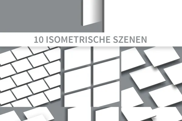 Photoshop-Mockups für Präsentationsfolien im 4:3-Format in isometrischer Darstellung