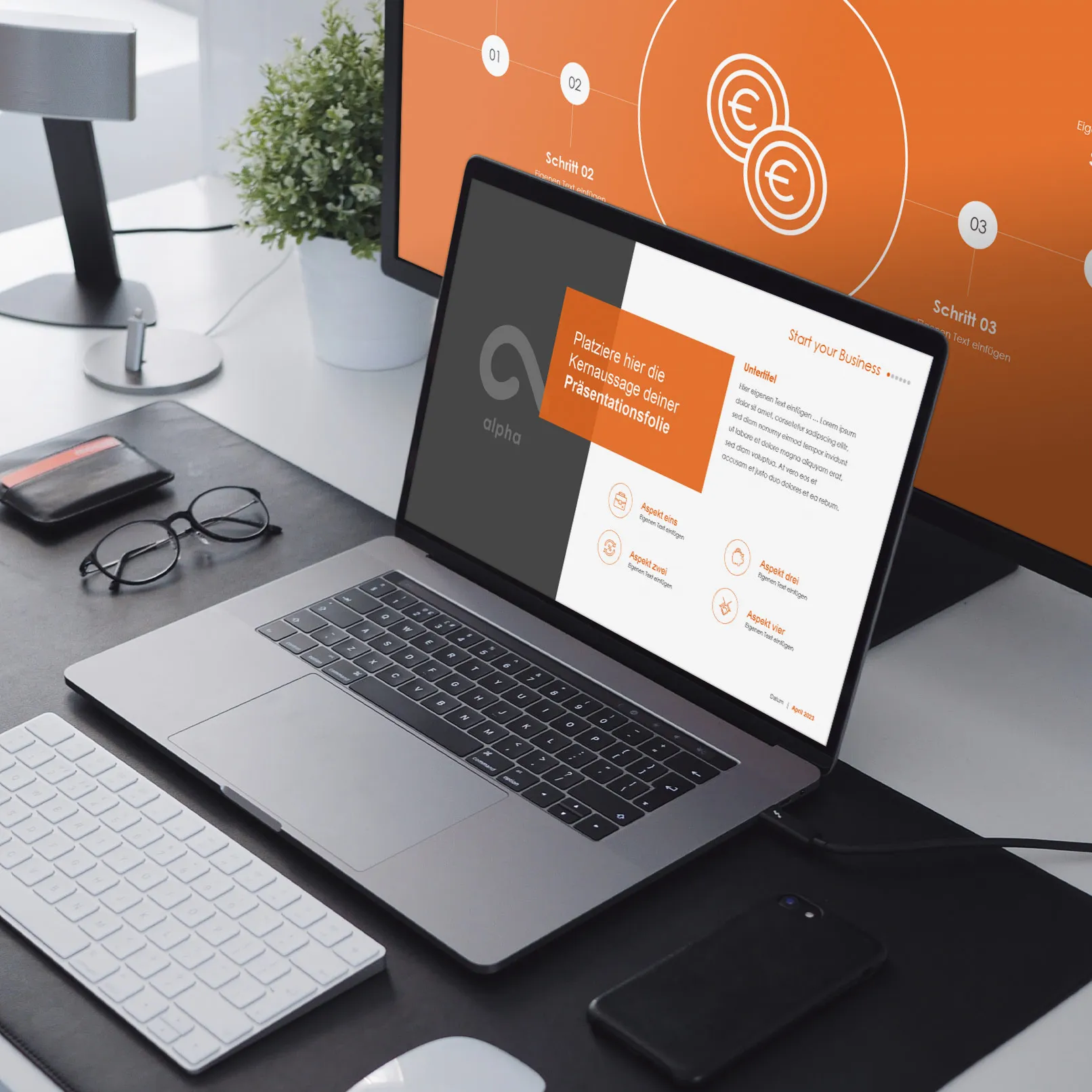 PowerPoint şablonları iş sunumları için: Bir laptop üzerinde slayt