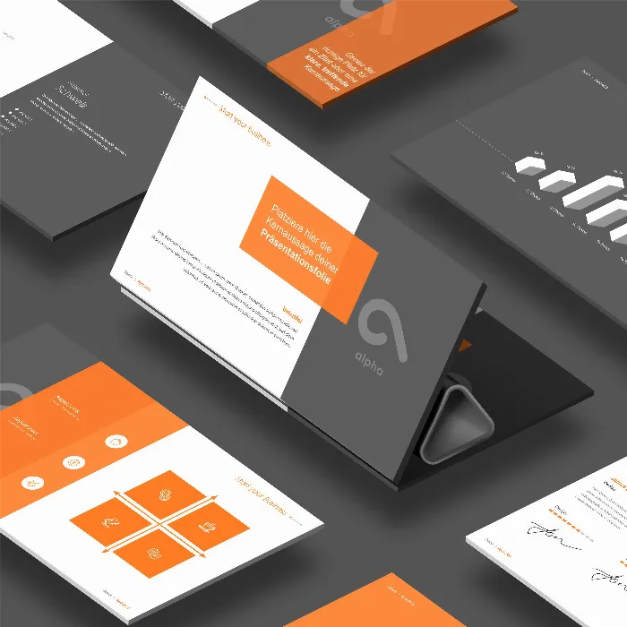Maljer for forretningspresentasjoner: Design "Alpha" for PowerPoint, Keynote og Google Slides.