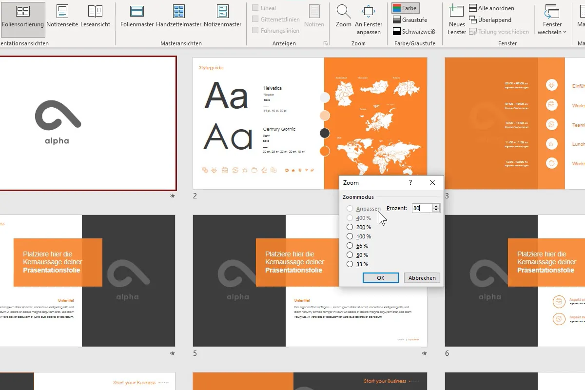 PowerPoint-Anleitung: So bearbeitest du die Präsentationsvorlage Alpha
