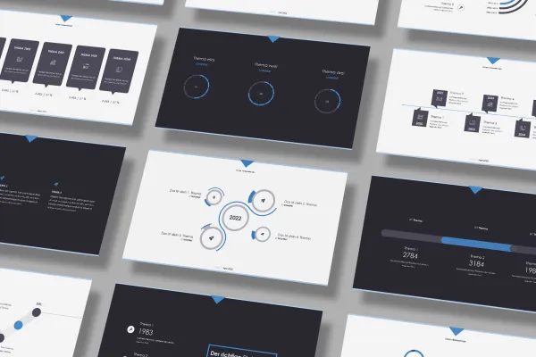 PowerPoint, Keynote ve Google Slides için slayt şablonları, çeşitli düzenlerin önizlemesi