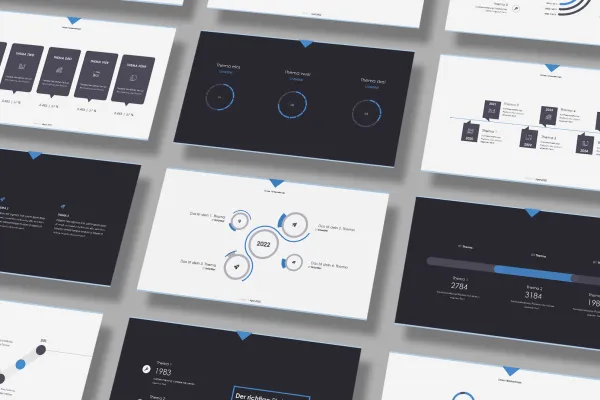 Folien-Vorlagen Angle für PowerPoint, Keynote und Google Slides, Vorschau auf mehrere Layouts