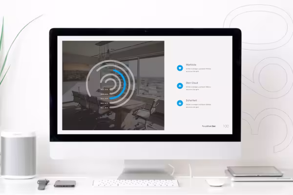 Modèle pour présentations Keynote : diapositive avec une image et du texte sur un écran.