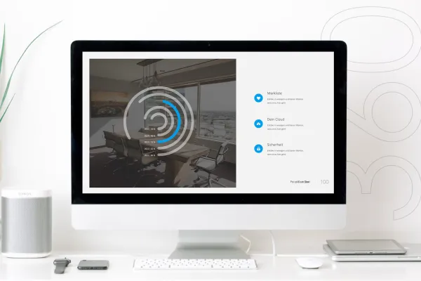 Modello per presentazioni Keynote: slide con immagine e testo su un monitor