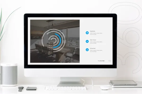 Vorlage für Keynote-Präsentationen: Folie mit Bild und Text auf einem Monitor