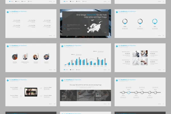 Slide presentasi dengan desain 360 derajat untuk Google Slides: beragam contoh tata letak.