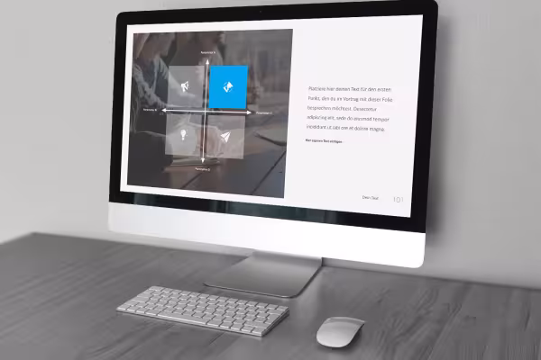 Modèle de diapositives pour Google Slides, affiché sur un écran.