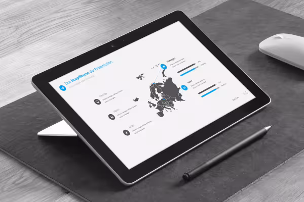 Modèle d'une diapositive sur Google Slides, affichée sur une tablette