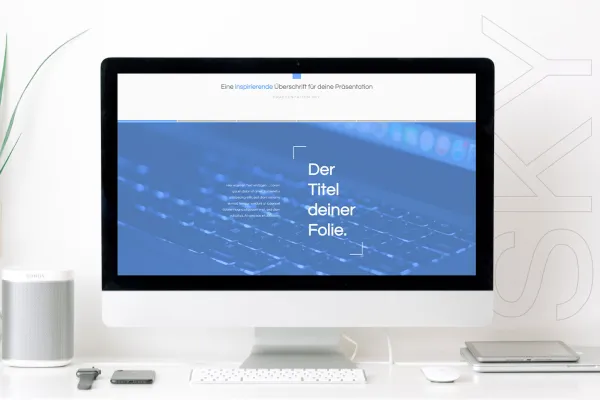 Vorlage für Keynote-Präsentationen: Folie mit Bild und Text auf einem Monitor