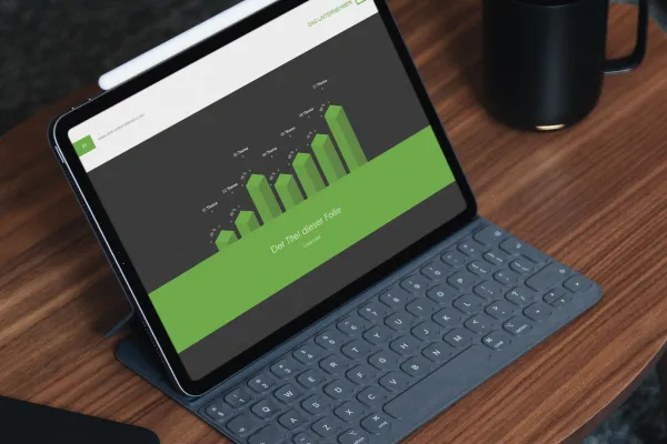 Modelli di presentazione per Keynote, Google Slides, Microsoft PowerPoint con design quadrato, slide di esempio.