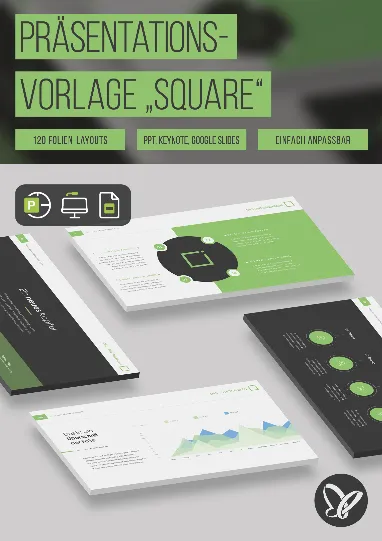 Microsoft PowerPoint-, Keynote- und Google-Slides-Vorlagen „Square“: stilsichere Templates für treffsichere Präsentationen
