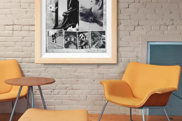 Photo collage, framed on a wall