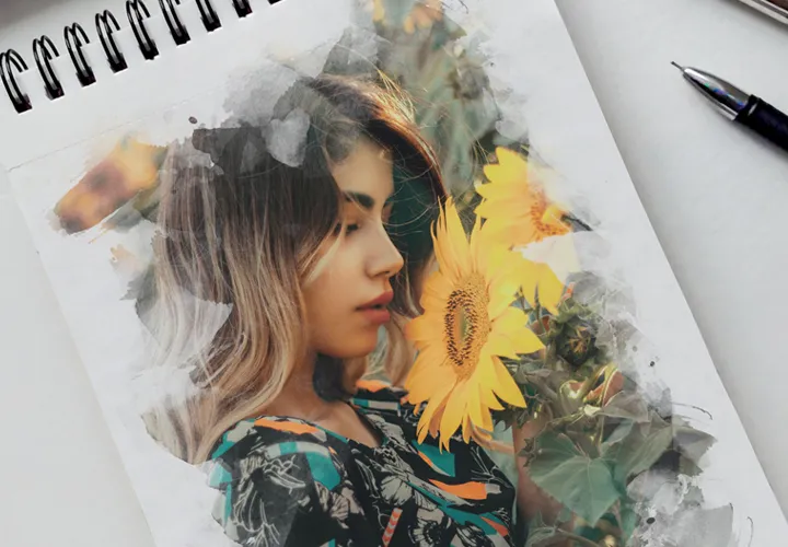 Creatieve set: portretfotolijst met aquareleffecten voor Photoshop enzovoort.