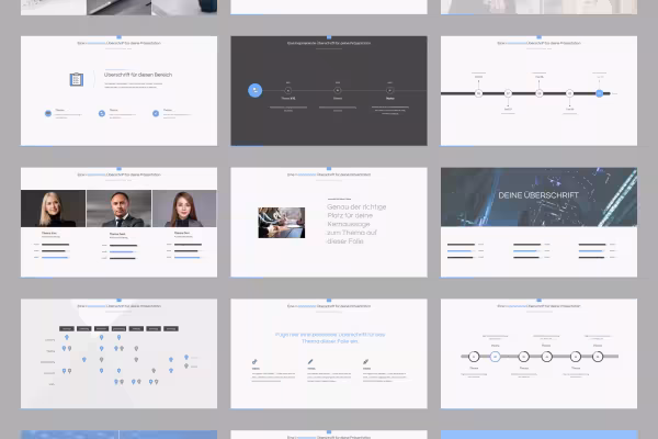 Modèle de conception Sky pour Google Slides - Aperçu de certaines des 230 mises en page.