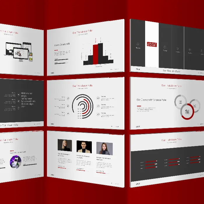 Template untuk PowerPoint, Keynote, dan Google Slides dalam desain "Edge".