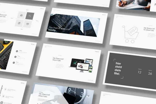Alle layouts er let redigerbare i PowerPoint, Keynote og Google Slides.